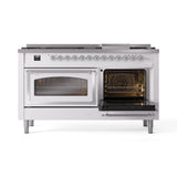 ILVE 60-Inch Nostalgie II Noblesse Propane Gas Dual Fuel Range with 9 Sealed Burners, Griddle, Triple Glass Door Oven in White with Chrome Trim (UN60FNMPWHCLP)