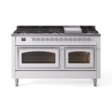 ILVE 60-Inch Nostalgie II Noblesse Propane Gas Dual Fuel Range with 9 Sealed Burners, Griddle, Triple Glass Door Oven in White with Chrome Trim (UN60FNMPWHCLP)