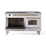 ILVE 60-Inch Nostalgie II Propane Gas Dual Fuel Range with 9 Burners, Griddle and Triple Glass Door Oven in White with Brass Trim (UP60FNMPWHGLP)