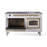 ILVE 60-Inch Nostalgie II Noblesse Propane Gas Dual Fuel Range with 9 Sealed Burners, Griddle, Triple Glass Door Oven in White with Brass Trim (UN60FNMPWHGLP)
