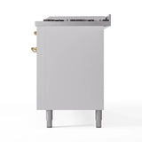 ILVE 60-Inch Nostalgie II Propane Gas Dual Fuel Range with 9 Burners, Griddle and Triple Glass Door Oven in White with Brass Trim (UP60FNMPWHGLP)