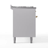 ILVE 60-Inch Nostalgie II Propane Gas Dual Fuel Range with 9 Burners, Griddle and Triple Glass Door Oven in White with Brass Trim (UP60FNMPWHGLP)