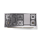 ILVE 60-Inch Nostalgie II Propane Gas Dual Fuel Range with 9 Burners, Griddle and Triple Glass Door Oven in White with Brass Trim (UP60FNMPWHGLP)