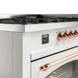 ILVE 60-Inch Nostalgie II Natural Gas Dual Fuel Range with 9 Burners, Griddle and Triple Glass Door Oven in White with Copper Trim (UP60FNMPWHP)