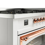 ILVE 60-Inch Nostalgie II Noblesse Propane Gas Dual Fuel Range with 9 Sealed Burners, Griddle, Triple Glass Door Oven in White with Copper Trim (UN60FNMPWHPLP)