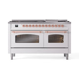 ILVE 60-Inch Nostalgie II Natural Gas Dual Fuel Range with 9 Burners, Griddle and Triple Glass Door Oven in White with Copper Trim (UP60FNMPWHP)