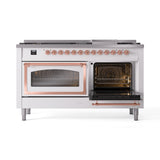ILVE 60-Inch Nostalgie II Noblesse Propane Gas Dual Fuel Range with 9 Sealed Burners, Griddle, Triple Glass Door Oven in White with Copper Trim (UN60FNMPWHPLP)