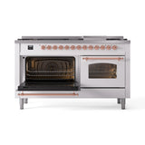 ILVE 60-Inch Nostalgie II Natural Gas Dual Fuel Range with 9 Burners, Griddle and Triple Glass Door Oven in White with Copper Trim (UP60FNMPWHP)