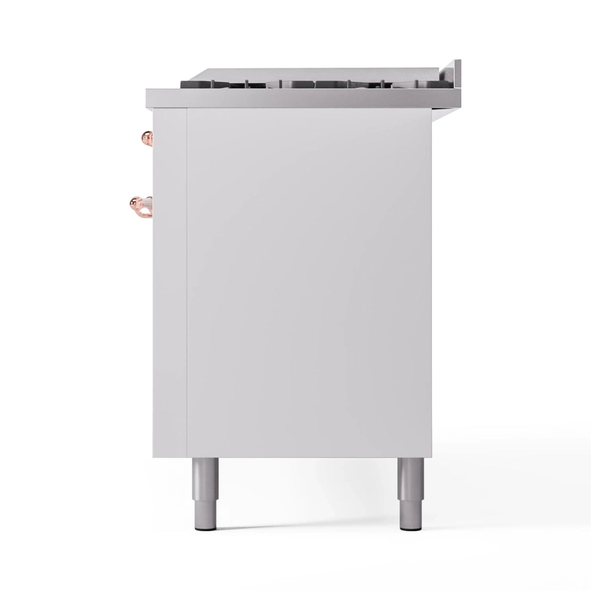 ILVE 60-Inch Nostalgie II Natural Gas Dual Fuel Range with 9 Burners, Griddle and Triple Glass Door Oven in White with Copper Trim (UP60FNMPWHP)
