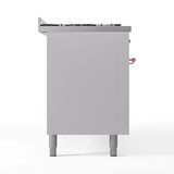 ILVE 60-Inch Nostalgie II Natural Gas Dual Fuel Range with 9 Burners, Griddle and Triple Glass Door Oven in White with Copper Trim (UP60FNMPWHP)