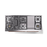 ILVE 60-Inch Nostalgie II Natural Gas Dual Fuel Range with 9 Burners, Griddle and Triple Glass Door Oven in White with Copper Trim (UP60FNMPWHP)