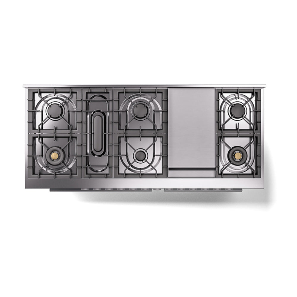 ILVE 60-inch Professional Plus II Natural Gas Dual Fuel Range with 9 Burners, Griddle, and Solid Door Oven in Blue Grey (UP60FQMPBG)