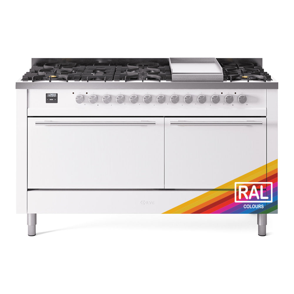 ILVE 60-inch Professional Plus II Propane Gas Dual Fuel Range with 9 Burners, Griddle, and Solid Door Oven in RAL (UP60FQMPRALP)