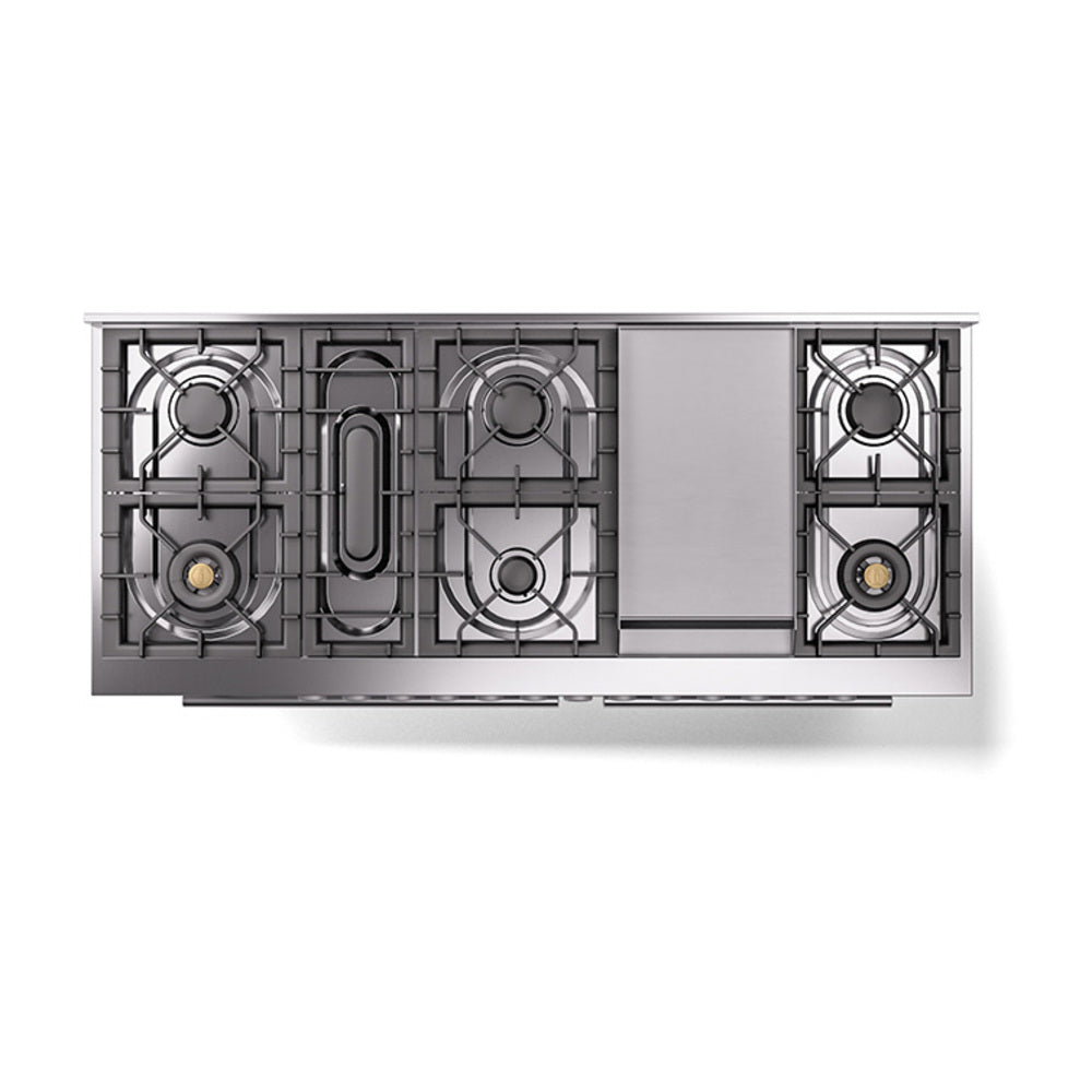 ILVE 60-inch Professional Plus II Natural Gas Dual Fuel Range with 9 Burners, Griddle, and Solid Door Oven in RAL (UP60FQMPRA)