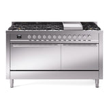 ILVE 60-inch Professional Plus II Natural Gas Dual Fuel Range with 9 Burners, Griddle, and Solid Door Oven in Stainless Steel (UP60FQMPSS)