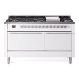 ILVE 60-inch Professional Plus II Natural Gas Dual Fuel Range with 9 Burners, Griddle, and Solid Door Oven in White (UP60FQMPWH)
