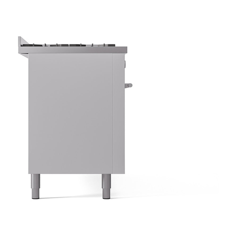 ILVE 60-inch Professional Plus II Natural Gas Dual Fuel Range with 9 Burners, Griddle, and Solid Door Oven in White (UP60FQMPWH)