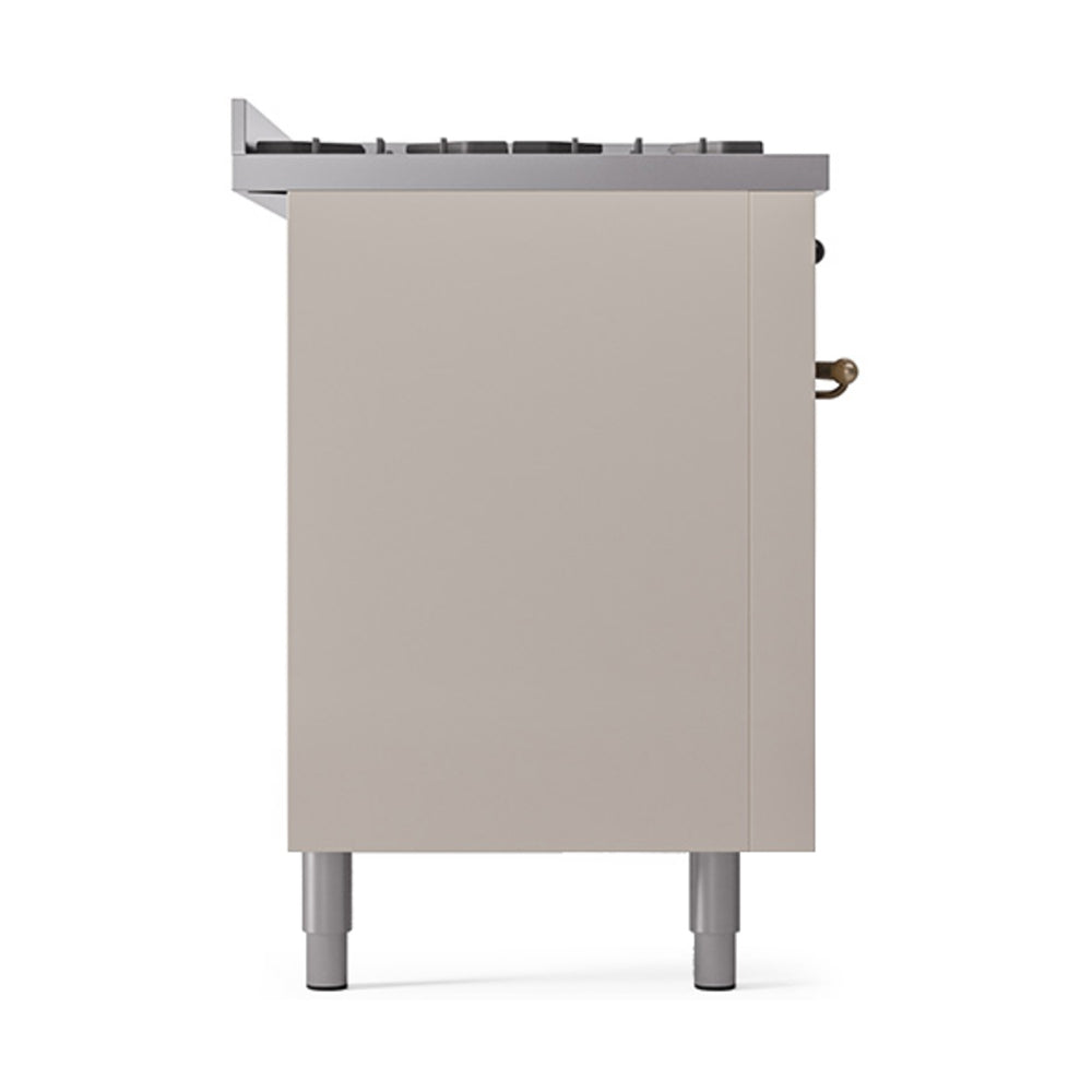 ILVE 60-Inch Nostalgie II Natural Gas Dual Fuel Range with 9 Burners, Griddle and Solid Door Oven in Antique White with Bronze Trim (UP60FQNMPAWB)