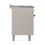 ILVE 60-Inch Nostalgie II Natural Gas Dual Fuel Range with 9 Burners, Griddle and Solid Door Oven in Antique White with Bronze Trim (UP60FQNMPAWB)