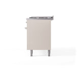 ILVE 60-Inch Nostalgie II Natural Gas Dual Fuel Range with 9 Burners, Griddle and Solid Door Oven in Antique White with Chrome Trim (UP60FQNMPAWC)