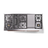 ILVE 60-Inch Nostalgie II Natural Gas Dual Fuel Range with 9 Burners, Griddle and Solid Door Oven in Antique White with Copper Trim (UP60FQNMPAWP)