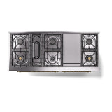 ILVE 60-Inch Nostalgie II Natural Gas Dual Fuel Range with 9 Burners, Griddle and Solid Door Oven in Glossy Black with Brass Trim (UP60FQNMPBKG)