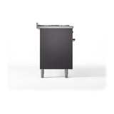 ILVE 60-Inch Nostalgie II Propane Gas Dual Fuel Range with 9 Burners, Griddle, and Solid Door Oven in Matte Graphite with Bronze Trim (UP60FQNMPMGBLP)