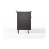 ILVE 60-Inch Nostalgie II Propane Gas Dual Fuel Range with 9 Burners, Griddle, and Solid Door Oven in Matte Graphite with Chrome Trim (UP60FQNMPMGCLP)