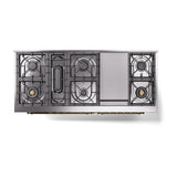 ILVE 60-Inch Nostalgie II Natural Gas Dual Fuel Range with 9 Burners, Griddle, and Solid Door Oven in Stainless Steel with Brass Trim (UP60FQNMPSSG)