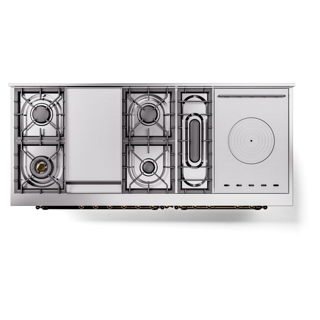 ILVE Nostalgie II 60-Inch Propane Gas Dual Fuel Range with 7 Burners, Griddle, & French Top with Triple Glass Door Oven in Blue Grey with Bronze Trim (UP60FSNMPBGBLP)