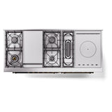 ILVE Nostalgie II 60-Inch Propane Gas Dual Fuel Range with 7 Burners, Griddle, & French Top with Triple Glass Door Oven in Blue Grey with Bronze Trim (UP60FSNMPBGBLP)