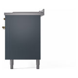 ILVE Nostalgie II 60-Inch Propane Gas Dual Fuel Range with 7 Burners, Griddle, & French Top with Triple Glass Door Oven in Blue Grey with Brass Trim (UP60FSNMPBGGLP)