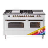 ILVE Nostalgie II 60-Inch Natural Gas Dual Fuel Range with 7 Burners, Griddle, & French Top with Triple Glass Door Oven in Custom RAL with Bronze Trim (UP60FSNMPRAB)