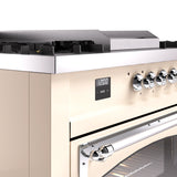 ILVE 60-Inch Nostalgie II Noblesse Natural Gas Dual Fuel Range with 7 Sealed Burners, Griddle, French Top and Triple Glass Door Oven in Antique White with Chrome Trim (UN60FSNMPAWC)
