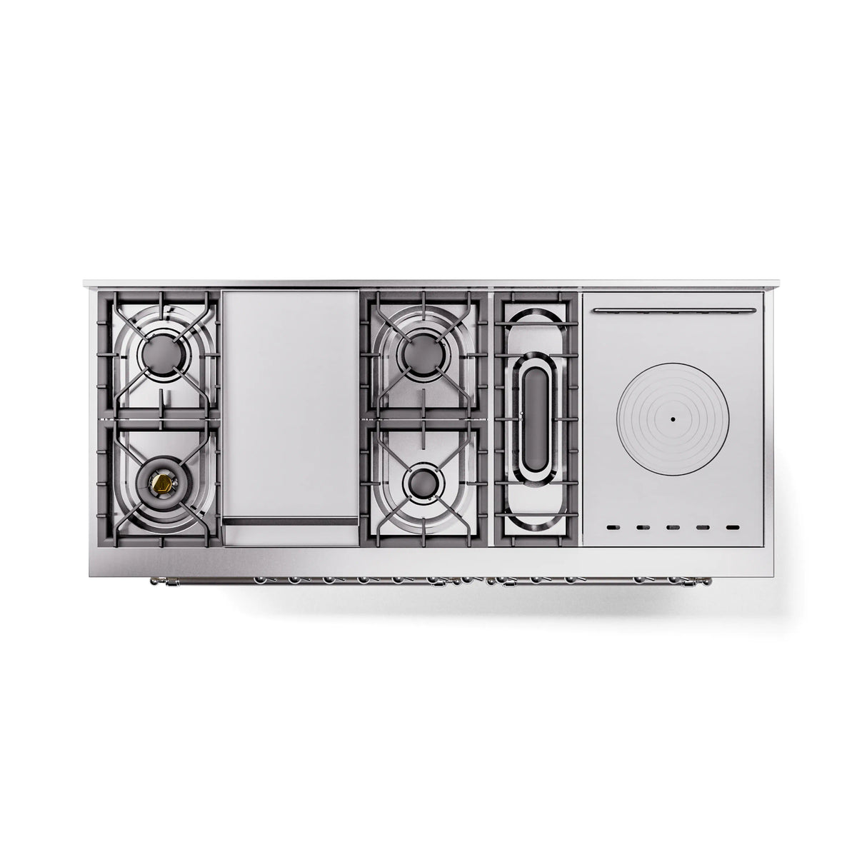 ILVE 60-Inch Nostalgie II Noblesse Natural Gas Dual Fuel Range with 7 Sealed Burners, Griddle, French Top and Triple Glass Door Oven in Antique White with Chrome Trim (UN60FSNMPAWC)