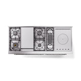 ILVE 60-Inch Nostalgie II Noblesse Natural Gas Dual Fuel Range with 7 Sealed Burners, Griddle, French Top and Triple Glass Door Oven in Antique White with Chrome Trim (UN60FSNMPAWC)
