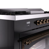 ILVE 60-Inch Nostalgie II Noblesse Natural Gas Dual Fuel Range with 7 Sealed Burners, Griddle, French Top and Triple Glass Door Oven in Glossy Black with Bronze Trim (UN60FSNMPBKB)