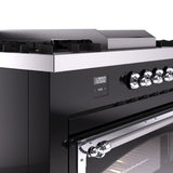 ILVE 60-Inch Nostalgie II Noblesse Natural Gas Dual Fuel Range with 7 Sealed Burners, Griddle, French Top and Triple Glass Door Oven in Glossy Black with Chrome Trim (UN60FSNMPBKC)