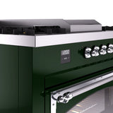 ILVE 60-Inch Nostalgie II Noblesse Natural Gas Dual Fuel Range with 7 Sealed Burners, Griddle, French Top, and Triple Glass Door Oven in Emerald Green with Chrome Trim (UN60FSNMPEGC)