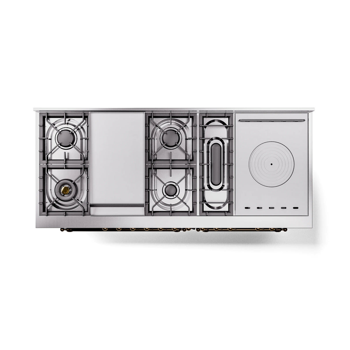 ILVE 60-Inch Nostalgie II Noblesse Natural Gas Dual Fuel Range with 7 Sealed Burners, Griddle, French Top, and Triple Glass Door Oven in Midnight Blue with Bronze Trim (UN60FSNMPMBB)
