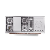 ILVE 60-Inch Nostalgie II Noblesse Natural Gas Dual Fuel Range with 7 Sealed Burners, Griddle, French Top, and Triple Glass Door Oven in Midnight Blue with Copper Trim (UN60FSNMPMBP)