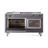 ILVE 60-Inch Nostalgie II Noblesse Propane Gas Dual Fuel Range with 7 Sealed Burners, Griddle, French Top, and Triple Glass Door Oven in Matte Graphite with Chrome Trim (UN60FSNMPMGCLP)