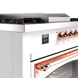 ILVE 60-Inch Nostalgie II Noblesse Natural Gas Dual Fuel Range with 7 Sealed Burners, Griddle, French Top, and Triple Glass Door Oven in White with Copper Trim (UN60FSNMPWHP)