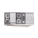 ILVE 60-Inch Nostalgie II Noblesse Natural Gas Dual Fuel Range with 7 Sealed Burners, Griddle, French Top, and Triple Glass Door Oven in White with Copper Trim (UN60FSNMPWHP)
