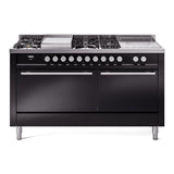ILVE Professional Plus II 60-Inch Propane Gas Dual Fuel Range with 7 Burners, Griddle, & French Top with Solid Door Oven in Glossy Black (UP60FSQMPBKLP)
