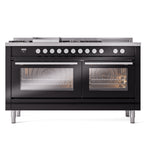 ILVE Professional Plus II 60-Inch Propane Gas Dual Fuel Range with 7 Burners, Griddle, & French Top with Solid Door Oven in Glossy Black (UP60FSQMPBKLP)