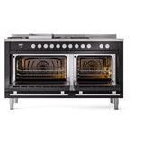ILVE Professional Plus II 60-Inch Propane Gas Dual Fuel Range with 7 Burners, Griddle, & French Top with Solid Door Oven in Glossy Black (UP60FSQMPBKLP)