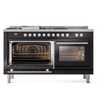 ILVE Professional Plus II 60-Inch Propane Gas Dual Fuel Range with 7 Burners, Griddle, & French Top with Solid Door Oven in Glossy Black (UP60FSQMPBKLP)
