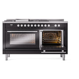 ILVE Professional Plus II 60-Inch Propane Gas Dual Fuel Range with 7 Burners, Griddle, & French Top with Solid Door Oven in Glossy Black (UP60FSQMPBKLP)