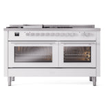ILVE Professional Plus II 60-Inch Natural Gas Dual Fuel Range with 7 Burners, Griddle, & French Top with Solid Door Oven in White (UP60FSQMPWH)